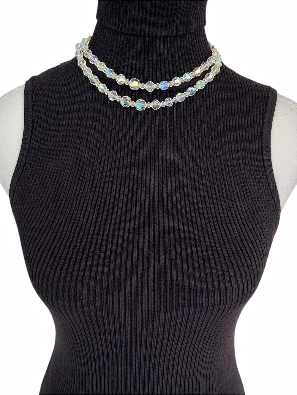 Vintage Two-Strand Crystal Beaded Necklace With Silver Closure